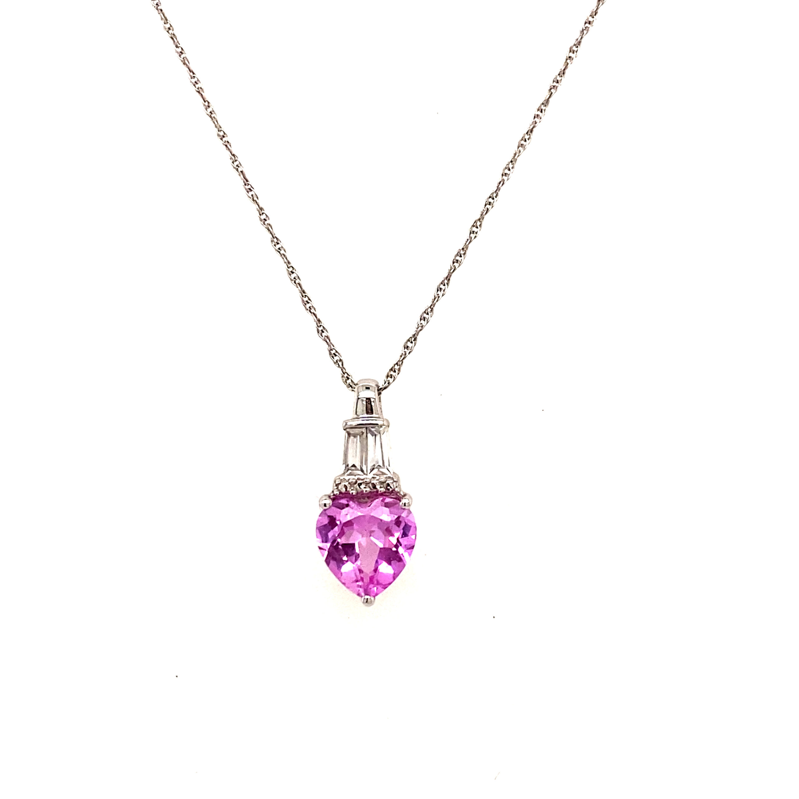 10k Heart Pink Sapphire/CZ Necklace
