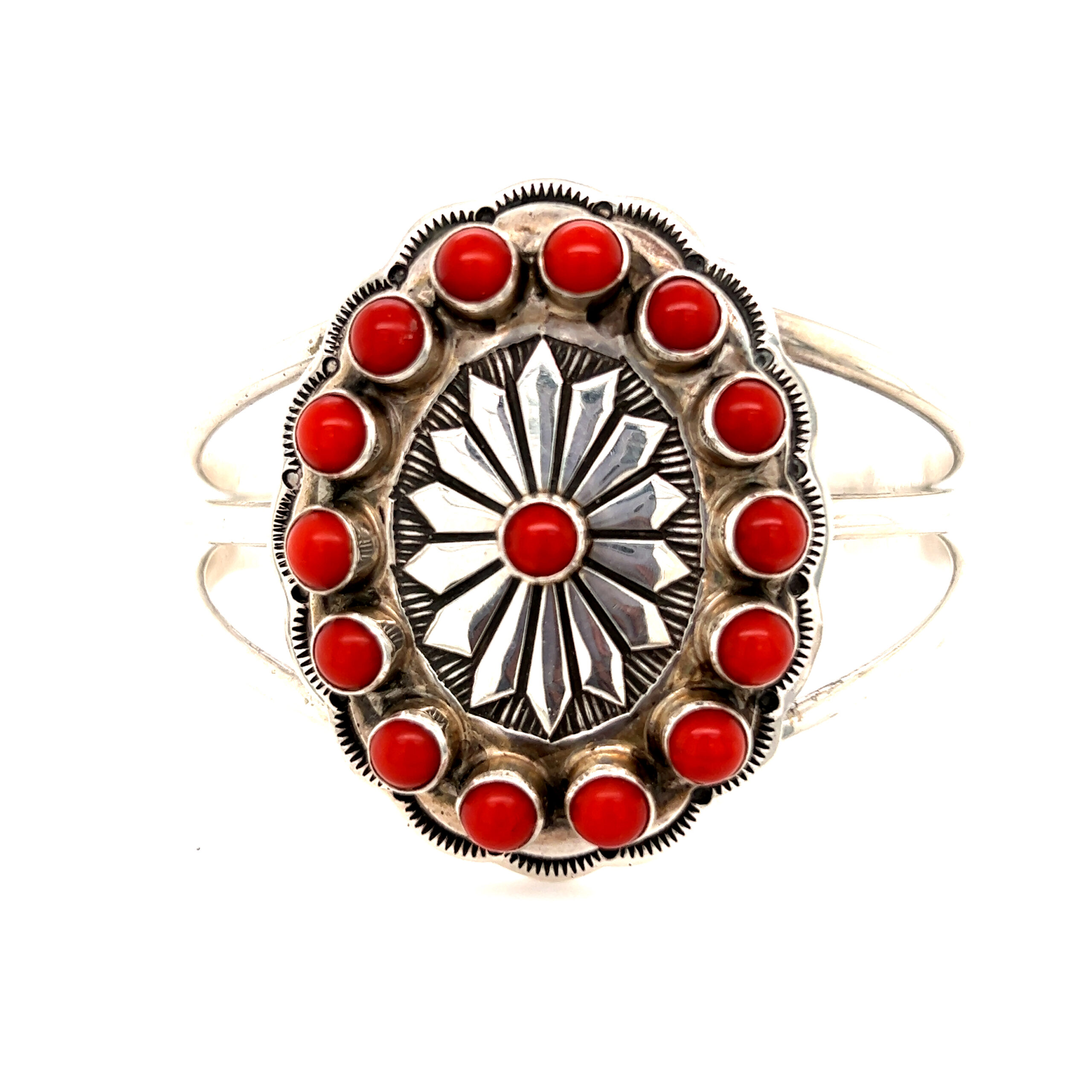 Large Coral Sterling Silver Cuff