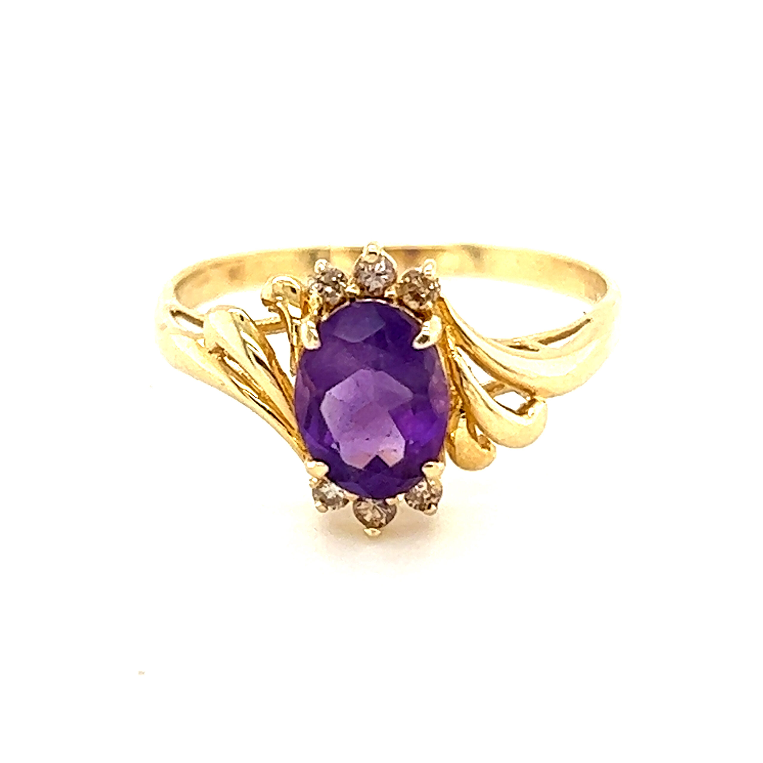 14k Oval Amethyst/Diamonds Ring