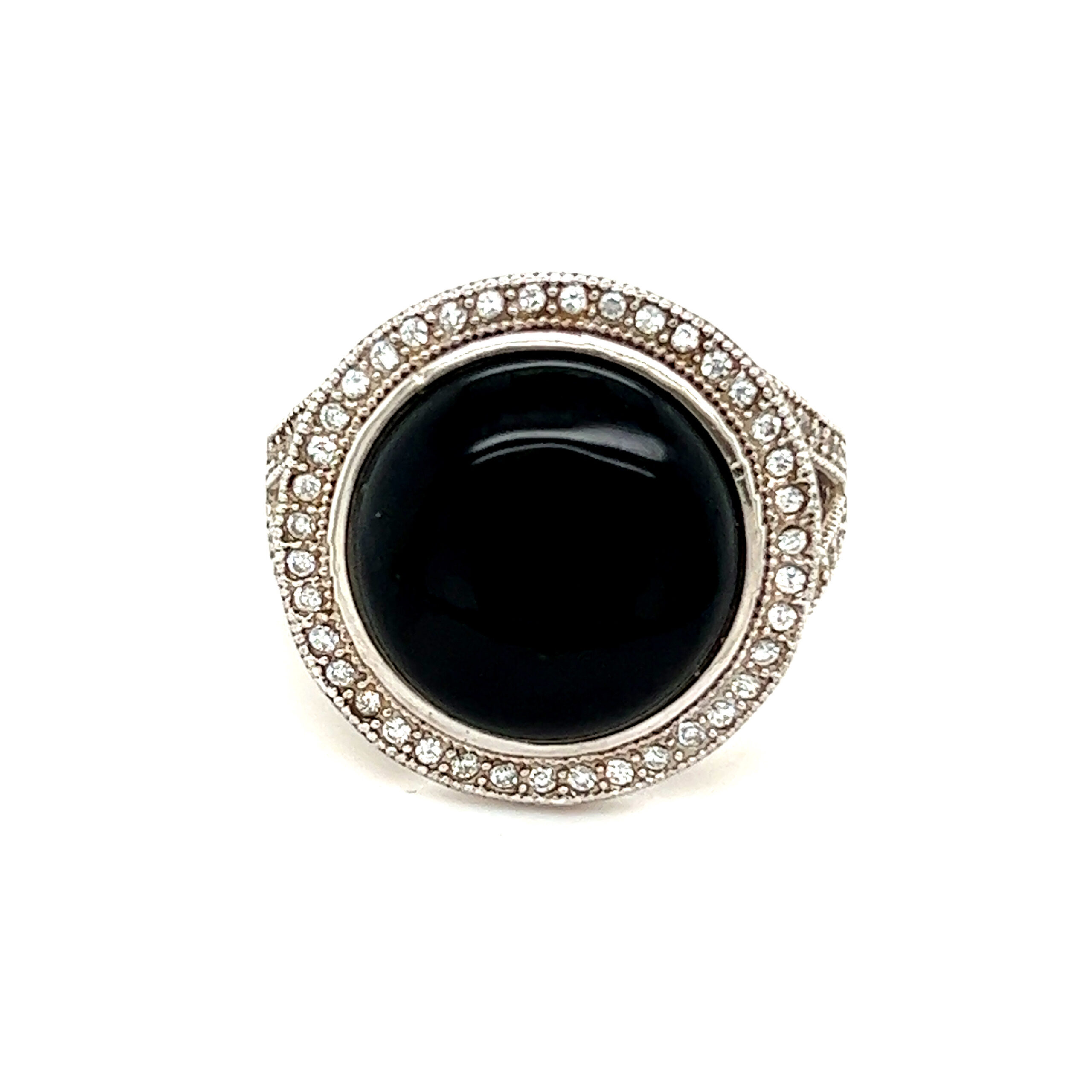 925 Black Stone Surrounding White Stones Ring