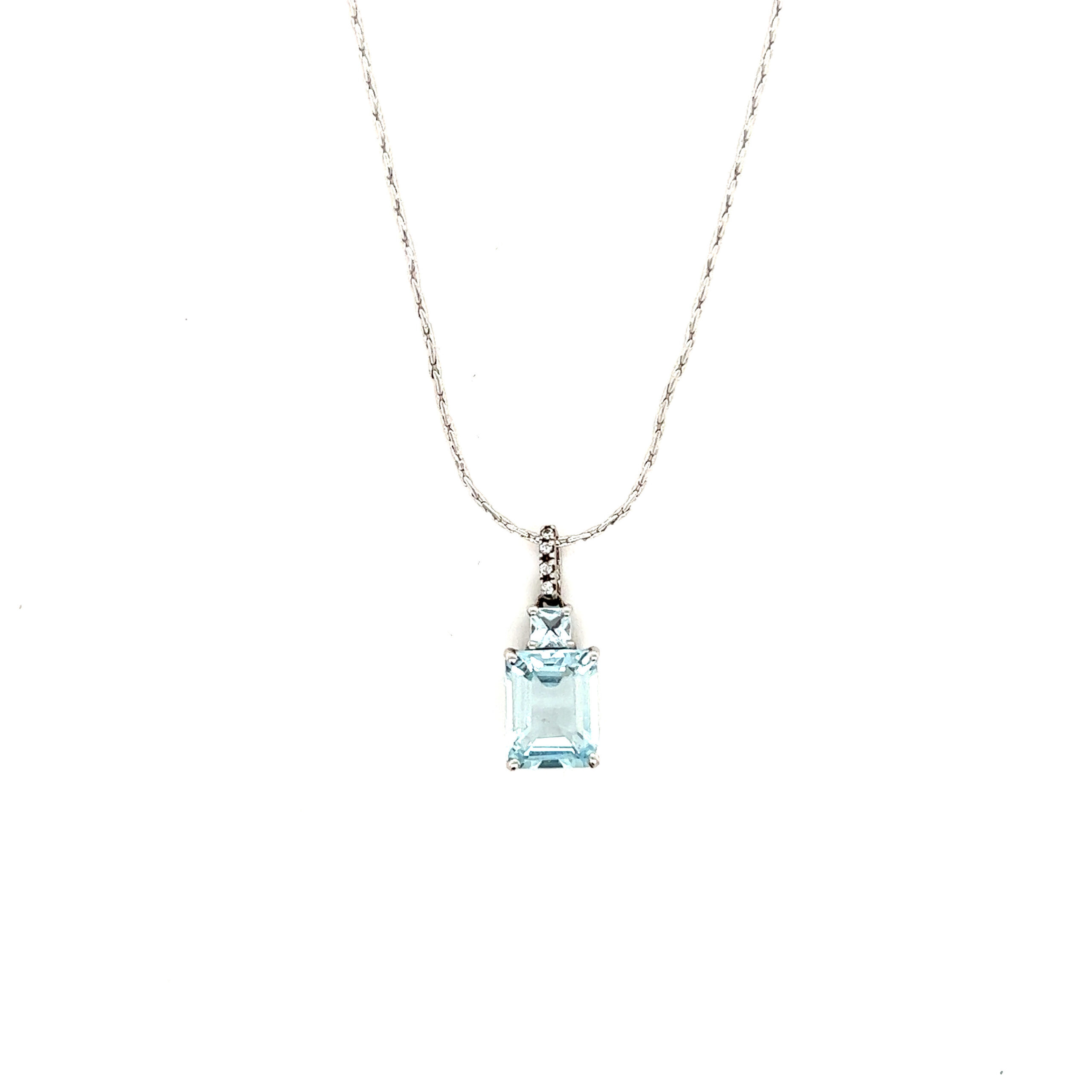 Aquamarine & Diamonds Silver Pendant Necklace