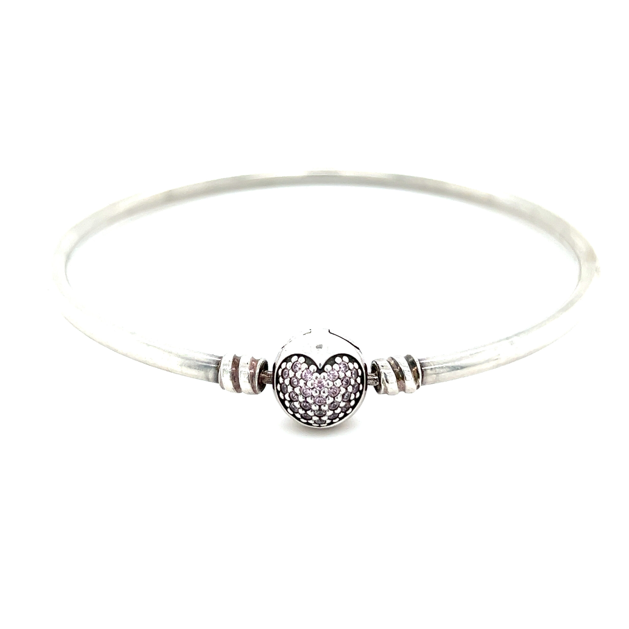 Pandora Pave Pink Cz Heart Clasp Bangle