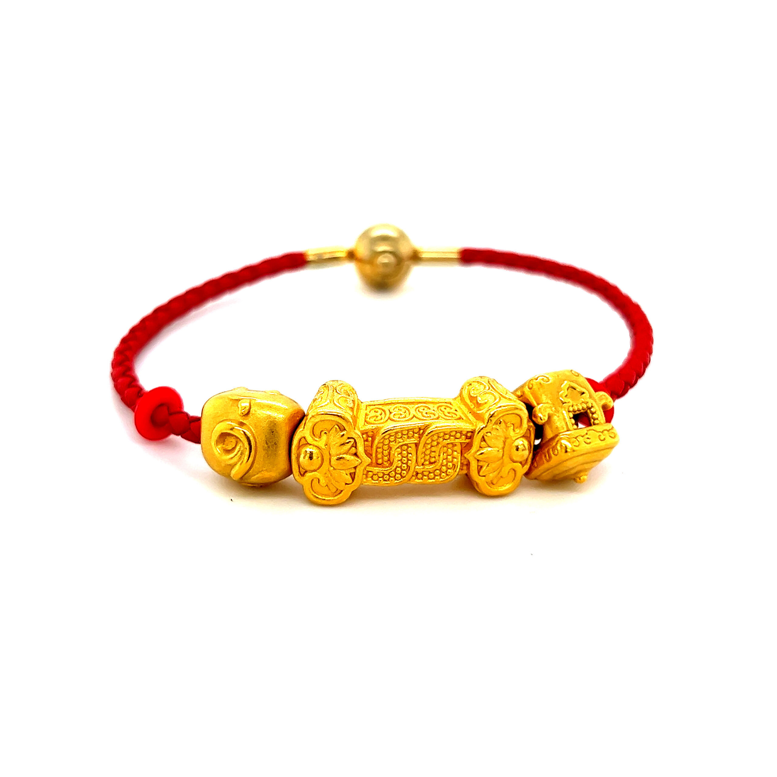 21k Lightweight Charms on GP Red Clasp Cord Bracelet