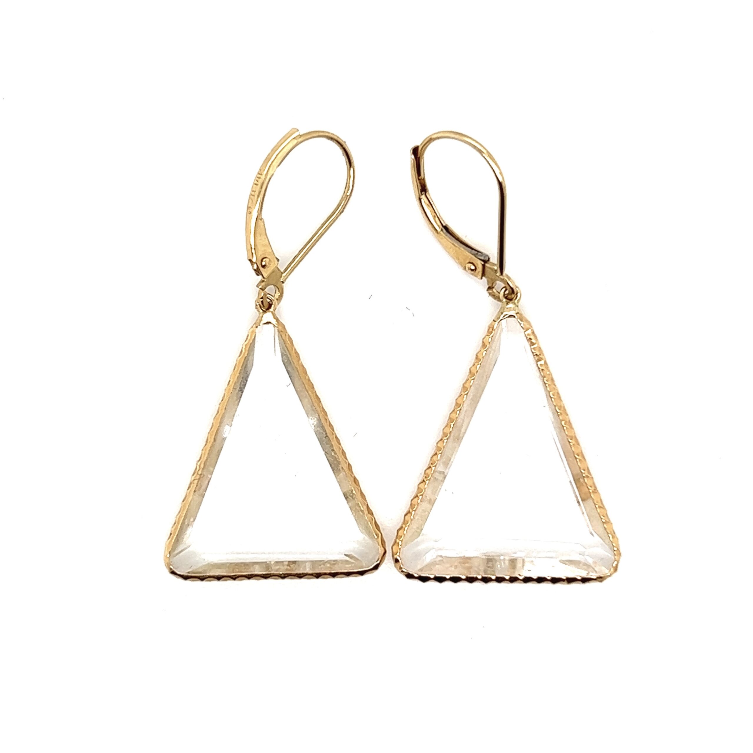 14k Clear Glass Dangle Earrings