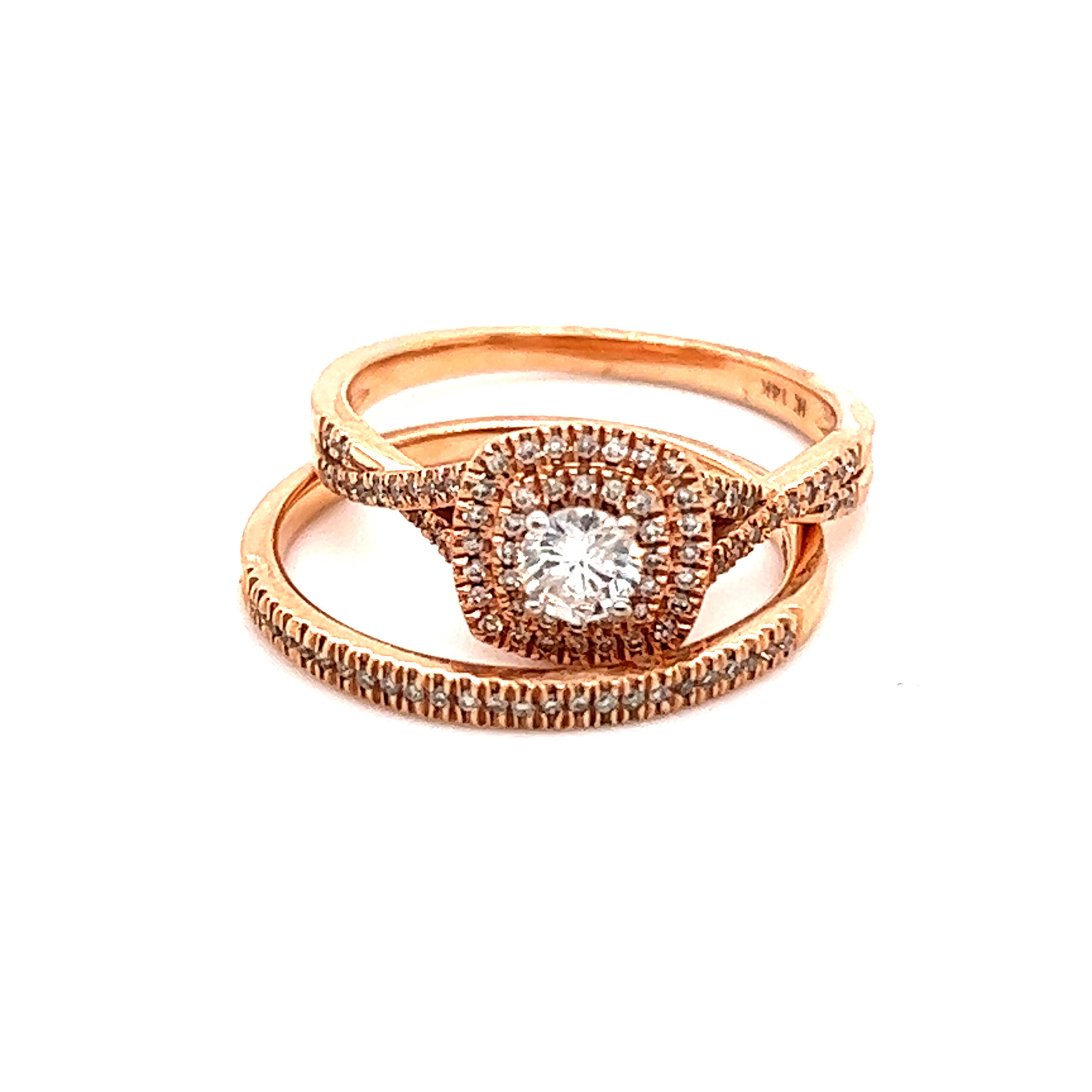 Stunning 14k Rose Gold Diamond Ring with Matching Band Set
