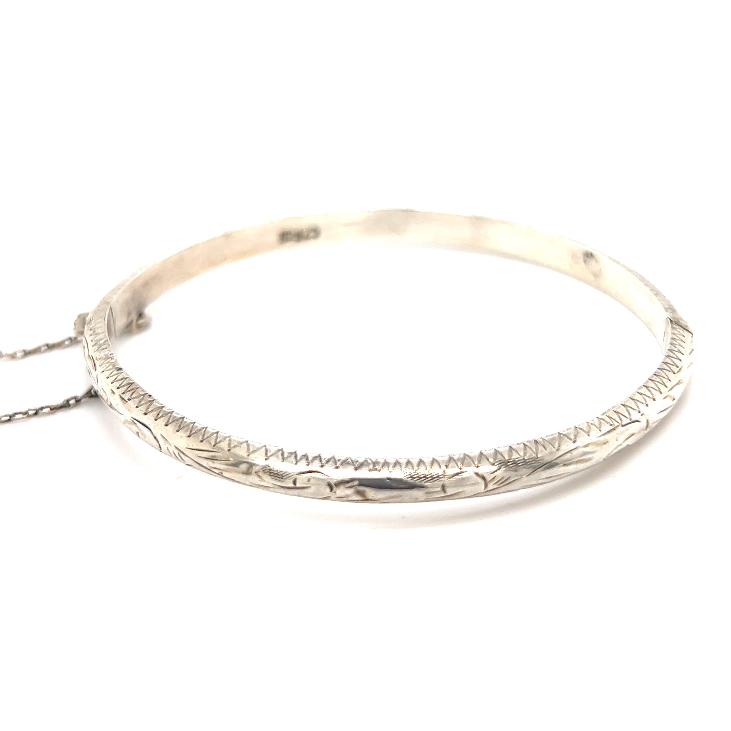Sterling Silver 925 Bangle with Safety Chain