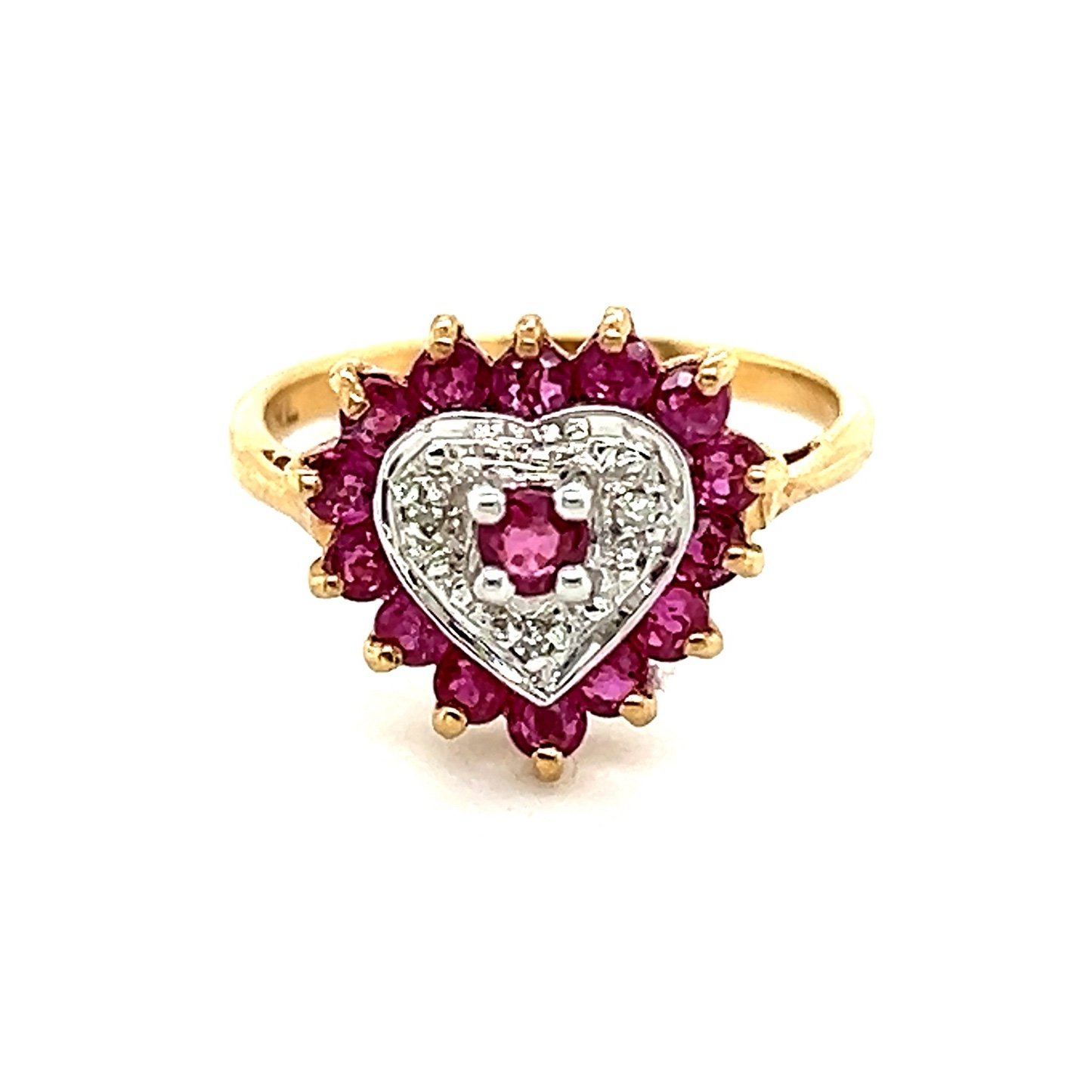 Heart Shaped Rubies/Diamonds 10k Gold Ring