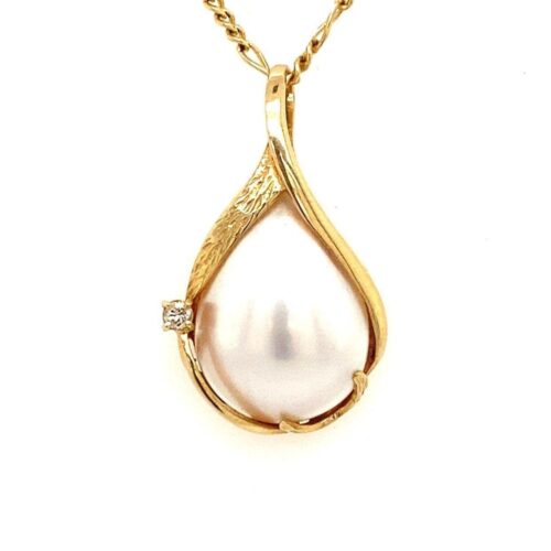 14k Mabe Pearl/Diamond Pendant Necklace - Image 2