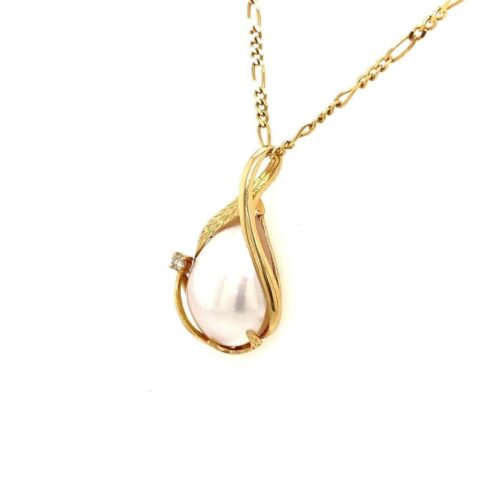 14k Mabe Pearl/Diamond Pendant Necklace - Image 3