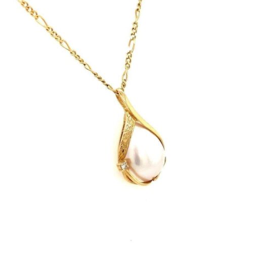 14k Mabe Pearl/Diamond Pendant Necklace - Image 4