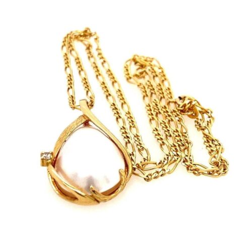 14k Mabe Pearl/Diamond Pendant Necklace - Image 6