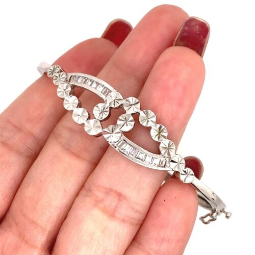 Silver Baguette CZ Bangle - Image 3