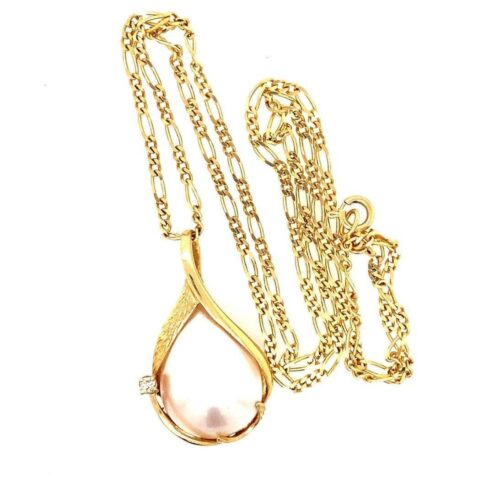 14k Mabe Pearl/Diamond Pendant Necklace - Image 7