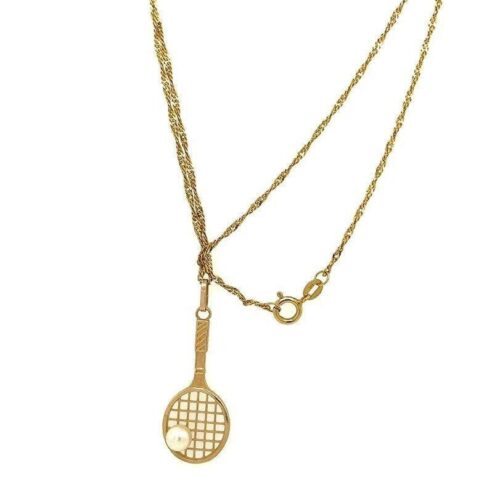 14k Pearl Racket Pendant Necklace - Image 4