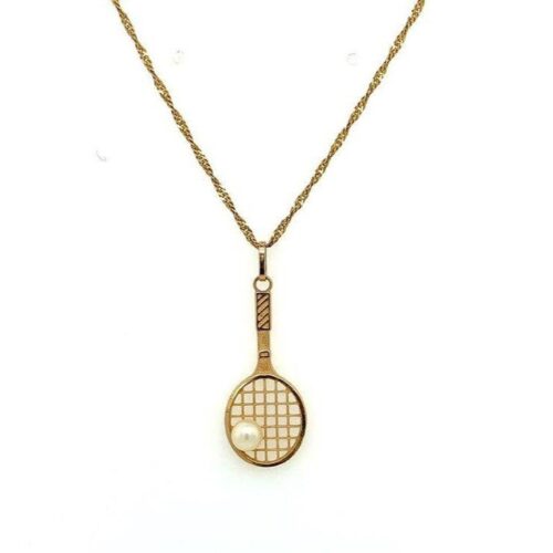 14k Pearl Racket Pendant Necklace - Image 2