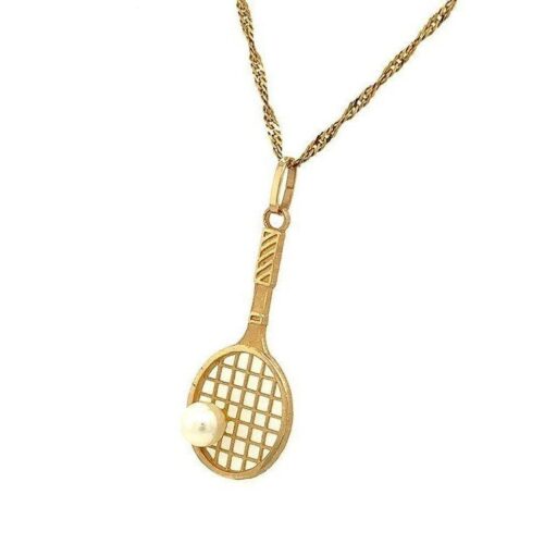 14k Pearl Racket Pendant Necklace - Image 3