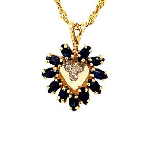 14k Blue Sapphire/Diamond Heart Necklace - Image 2