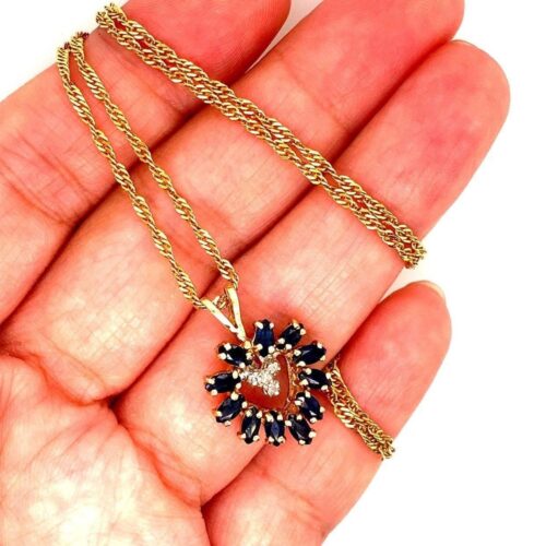 14k Blue Sapphire/Diamond Heart Necklace - Image 5