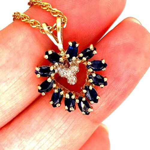 14k Blue Sapphire/Diamond Heart Necklace - Image 3