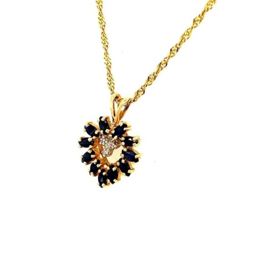 14k Blue Sapphire/Diamond Heart Necklace - Image 4