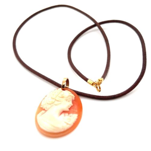 14k Cameo Brown Corded Necklace - Image 4