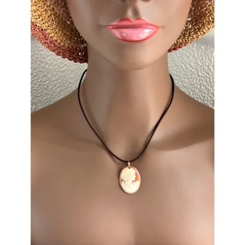 14k Cameo Brown Corded Necklace - Image 10