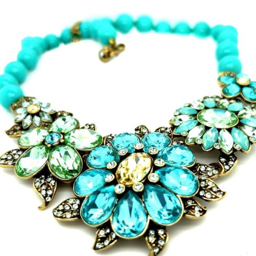 Gorgeous Heidi Daus Turquoise Flower Statement Necklace - Image 2