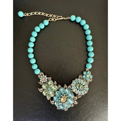 Gorgeous Heidi Daus Turquoise Flower Statement Necklace - Image 5