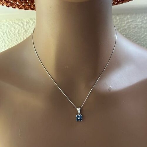 14k WG 4-Blue Diamonds Flower Necklace - Image 7