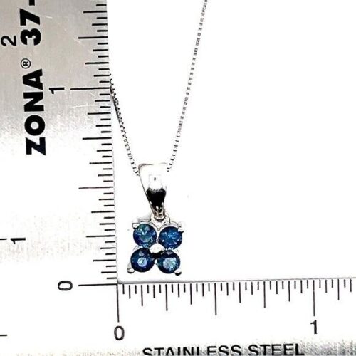 14k WG 4-Blue Diamonds Flower Necklace - Image 6