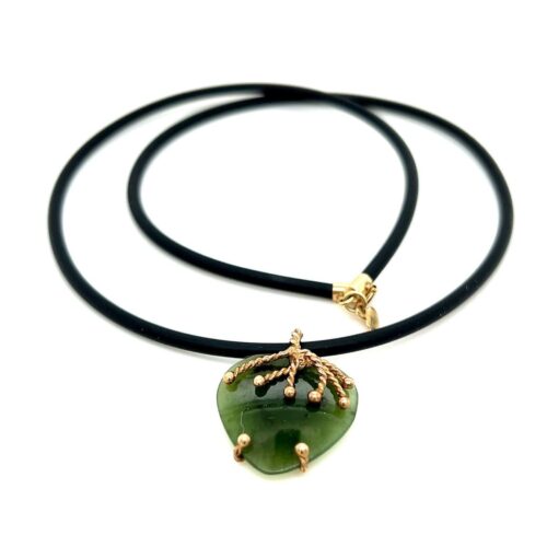 14k Heart Encased Jade Rubber Necklace - Image 2