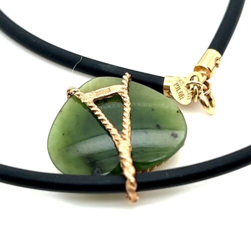 14k Heart Encased Jade Rubber Necklace - Image 6