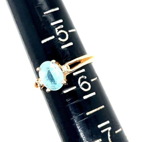 Simple 14K Gold Topaz/2-Diamonds Ring - Image 7