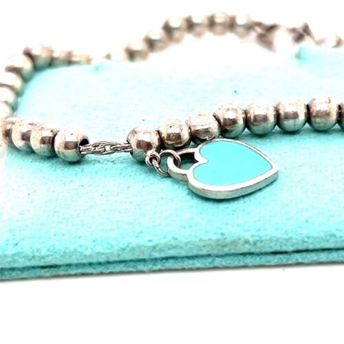 T&Co. 925 Mini Beaded Teal Heart Bracelet - Image 4