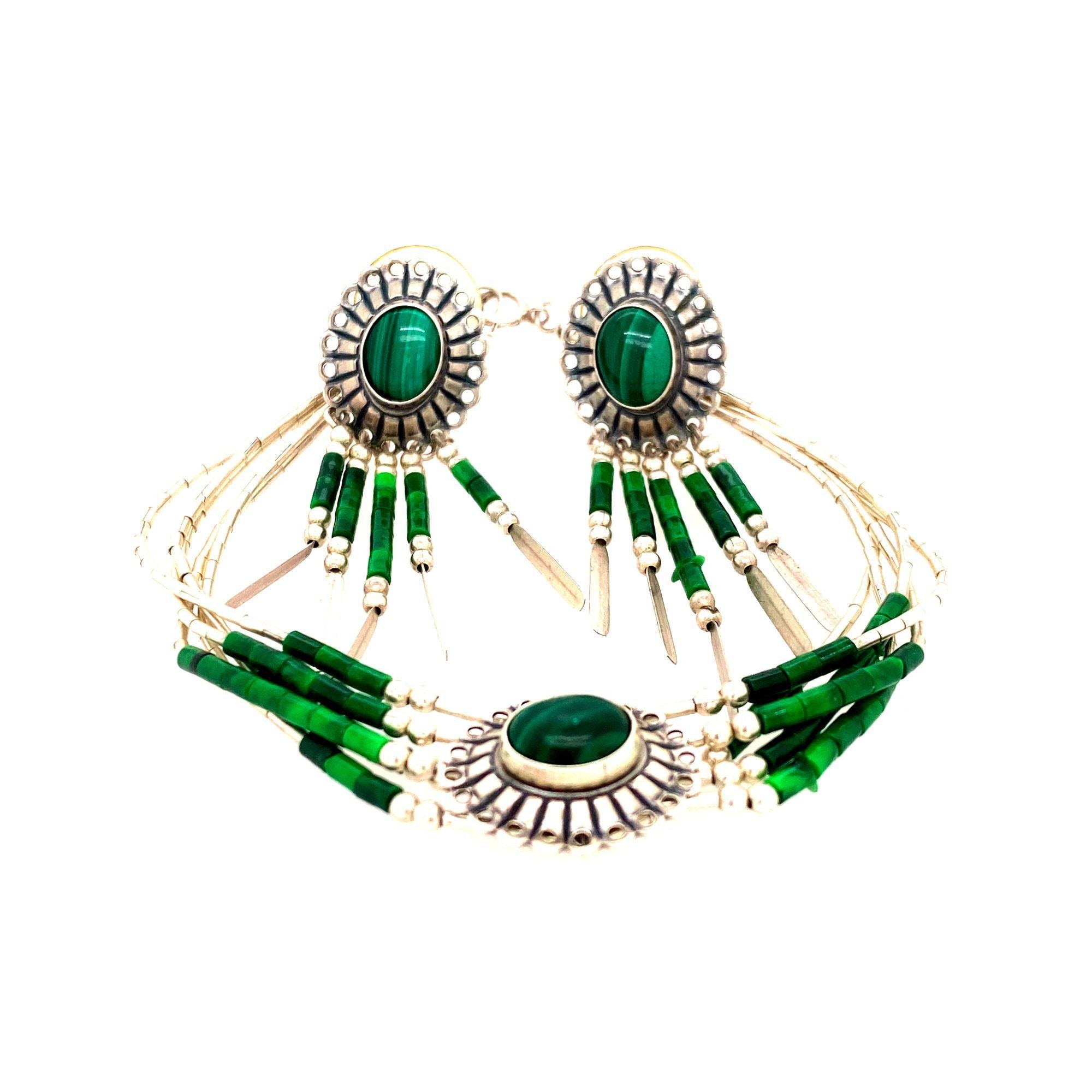 925 Green and Silver Earrings and Bracelet Set