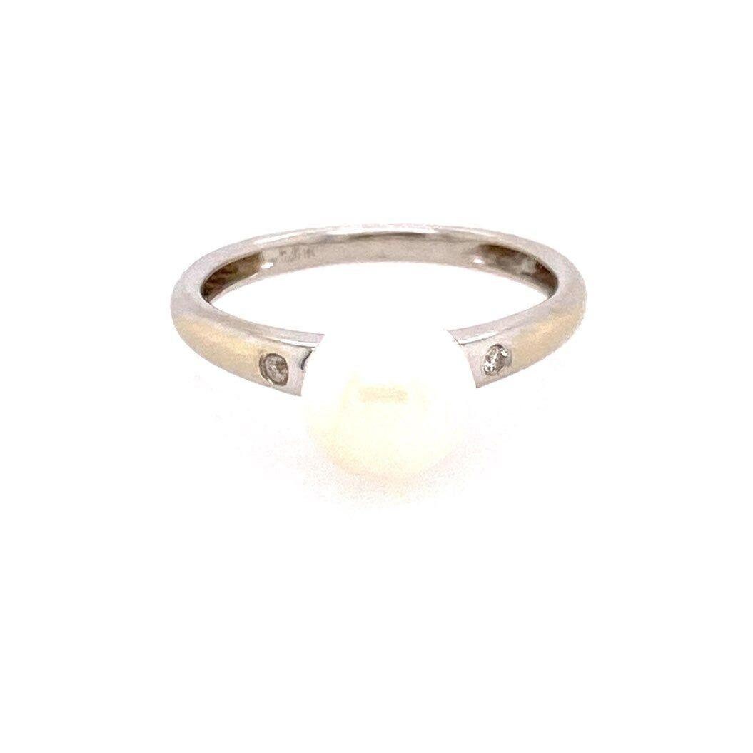 14k WG Pearl/2-Diamond Ring