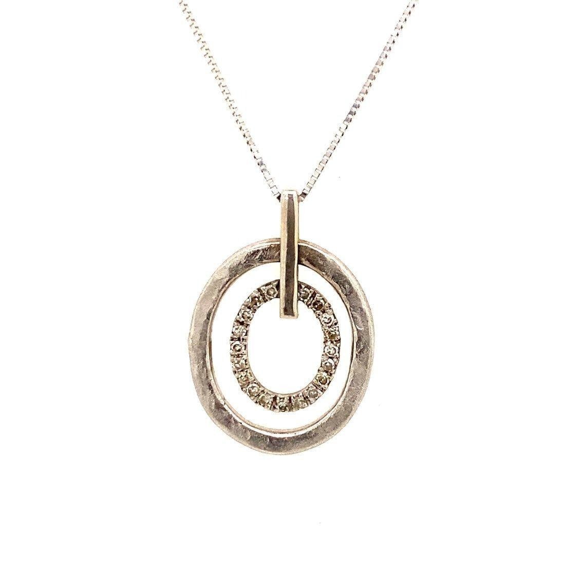 14k 2-Circles Diamond Pendant Necklace