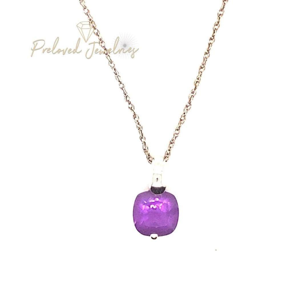 Cushion Cut Amethyst 14k Pendant Necklace