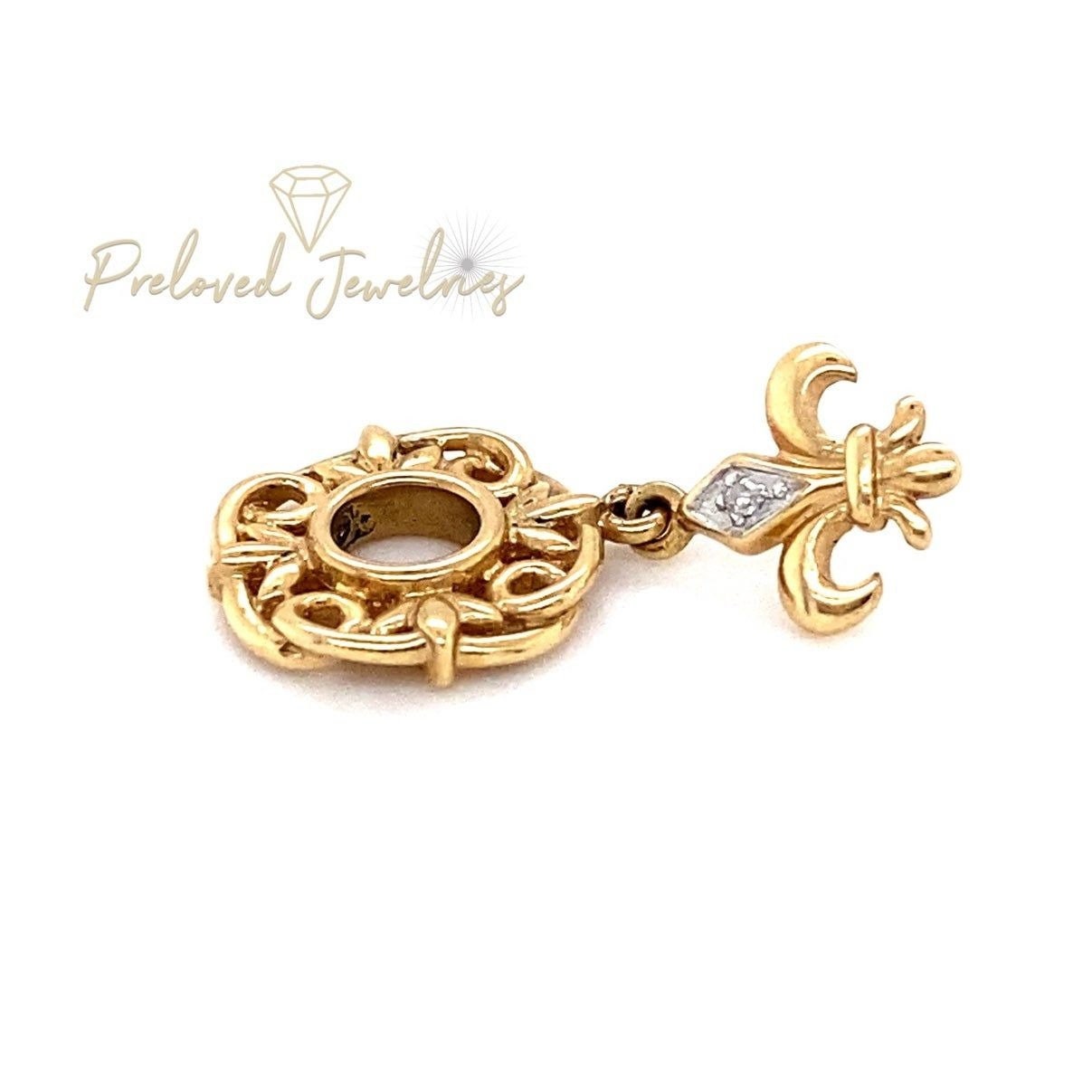 14k Storywheel Diamond Fleur Dangle Charm