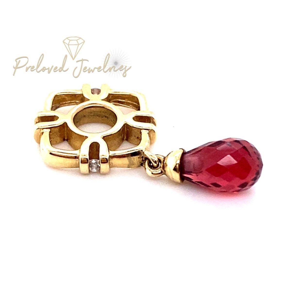14k Storywheel Teardrop Garnet/Diamonds Dangle Charm