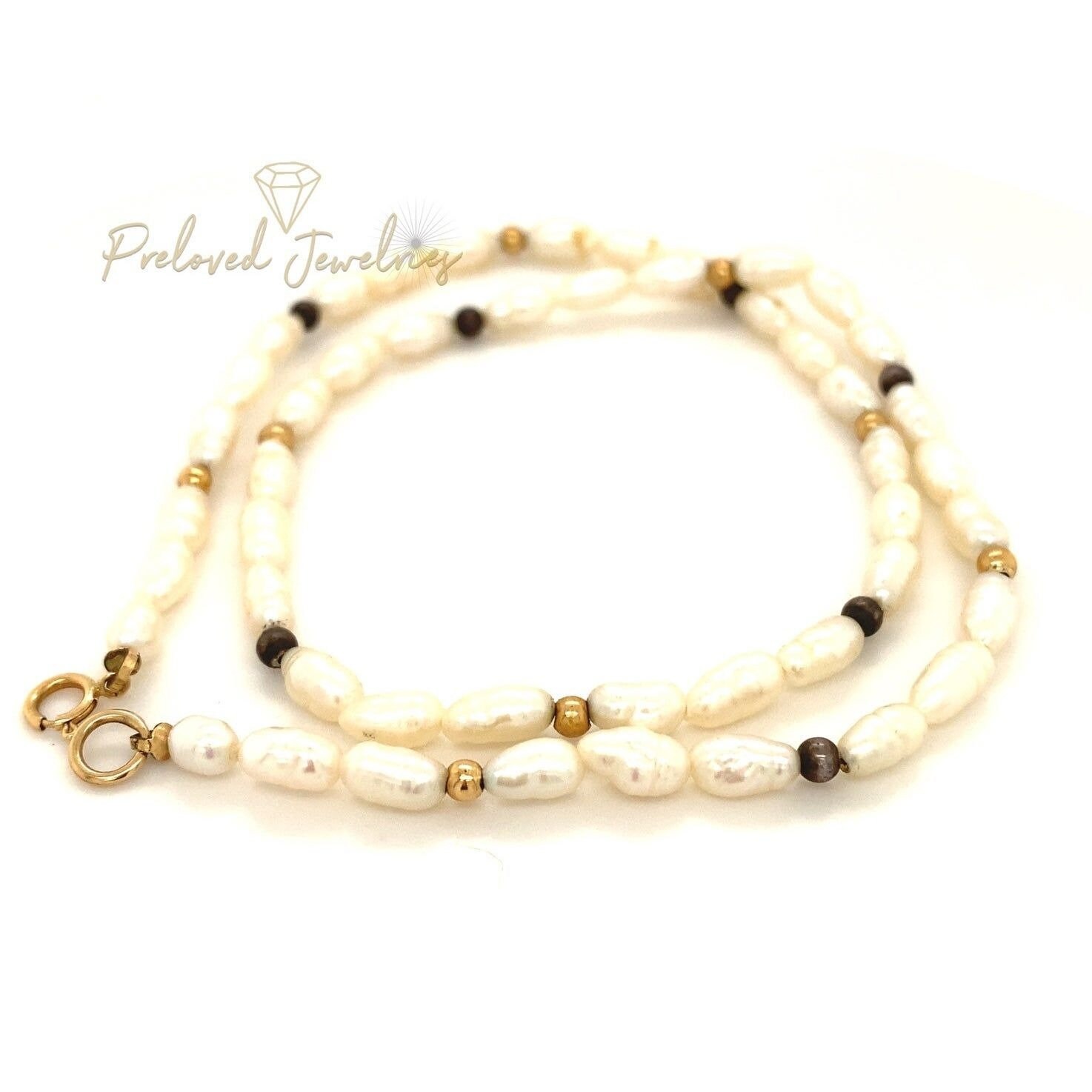 14k Pearls with Black & Gold Beads Necklace