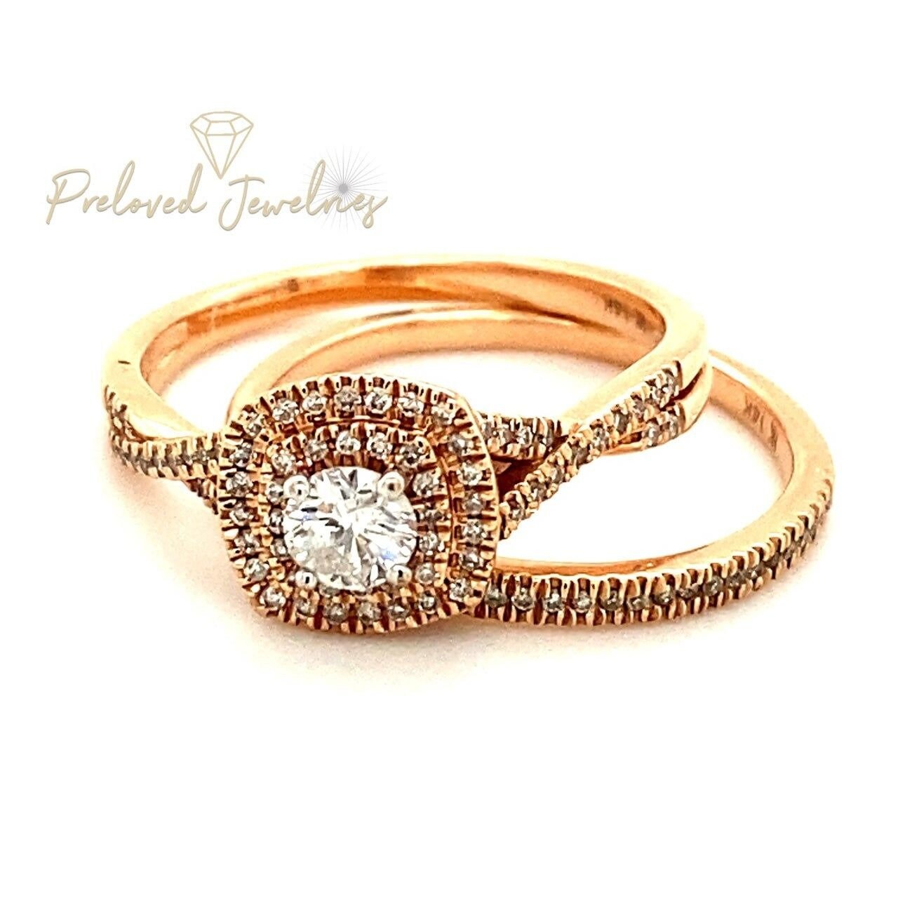 Stunning 14k Rose Gold Diamond Ring with Matching Band Set