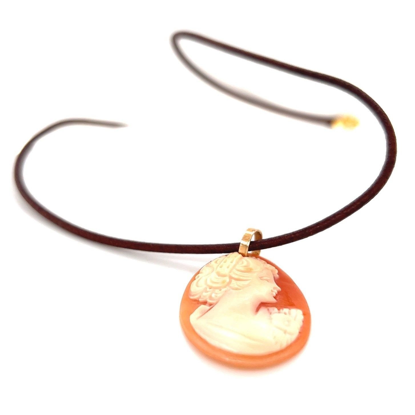 14k Cameo Brown Corded Necklace