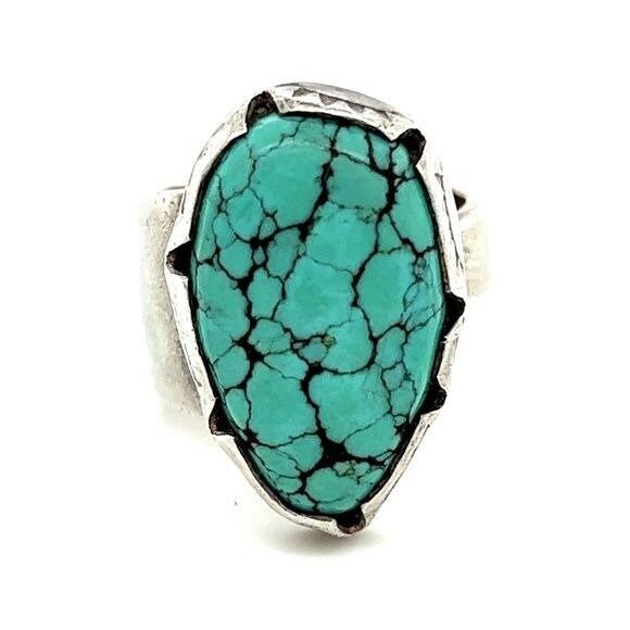 Silver Turquoise Adjustable Ring (Signed)