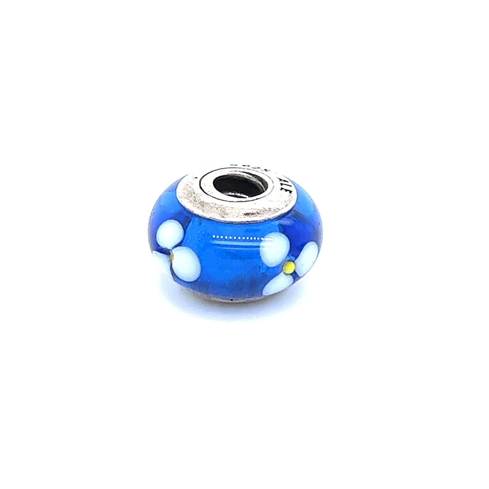 Pandora Blue Murano Glass White Flower Charm