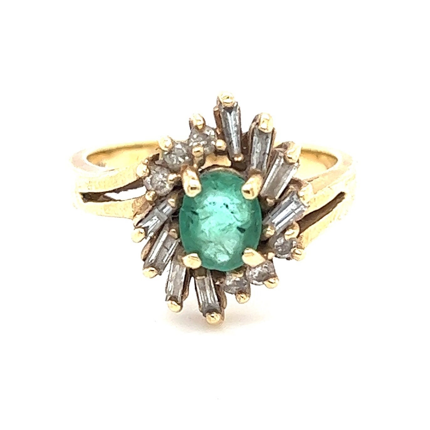 14k Emerald/Baguette & Round Diamonds Ring