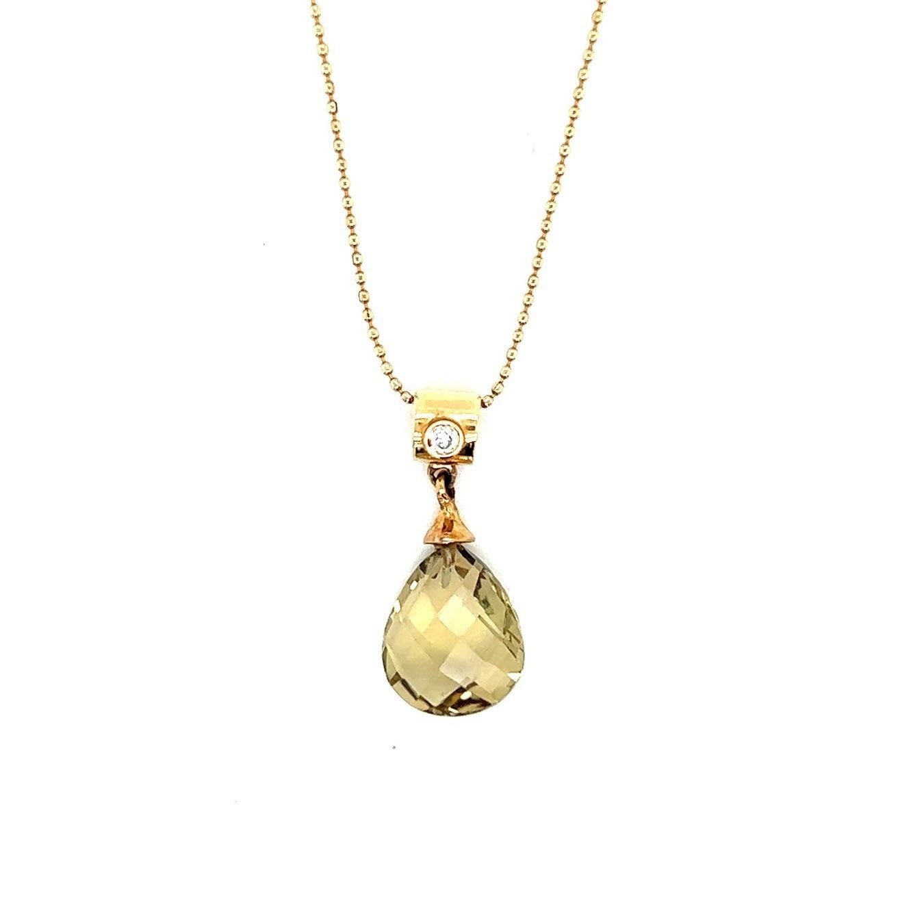 14k Lemon Quartz & Diamond Necklace