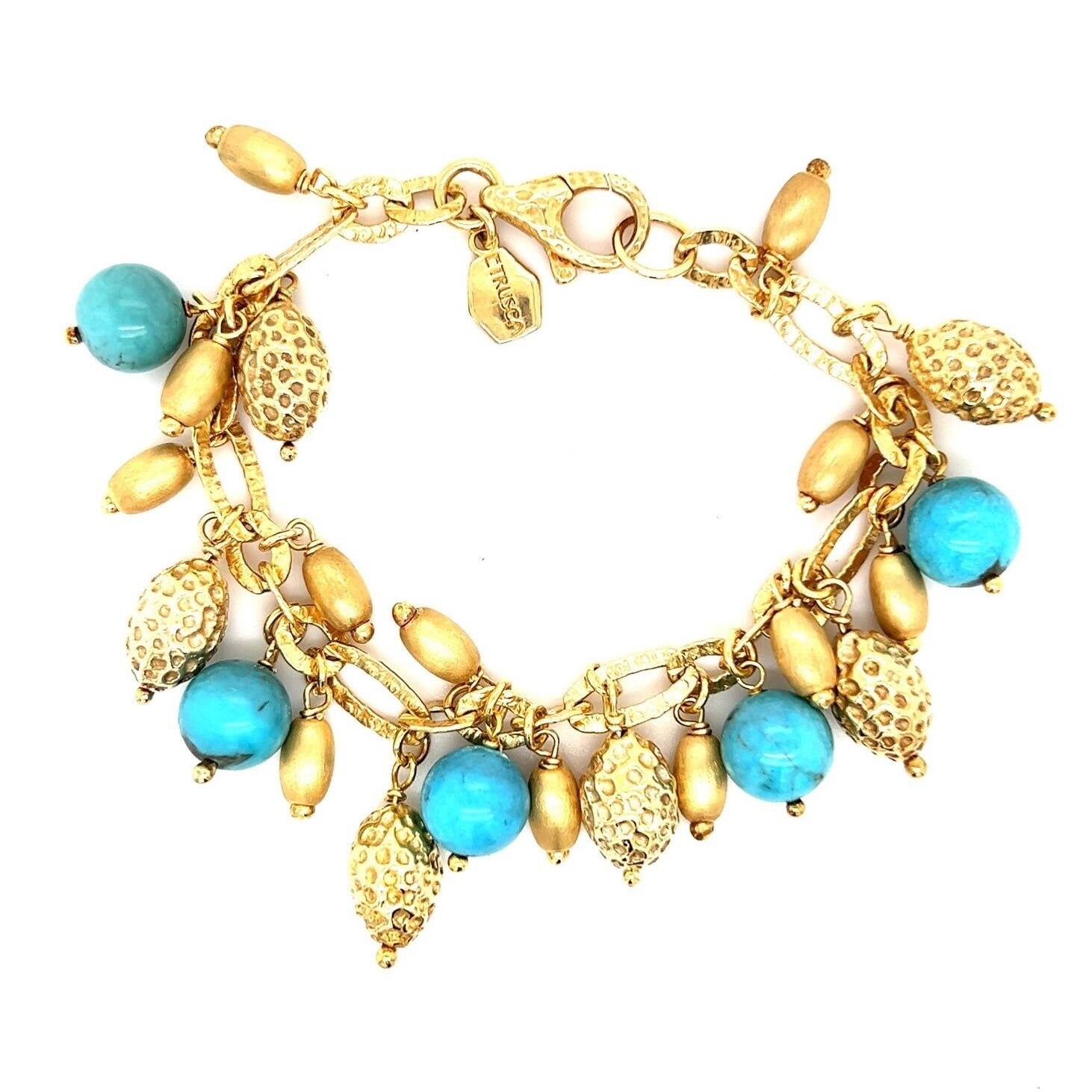 Etrusca 925 Vermeil Turquoise/Gold Ball Charms Bracelet
