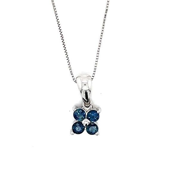 14k WG 4-Blue Diamonds Flower Necklace