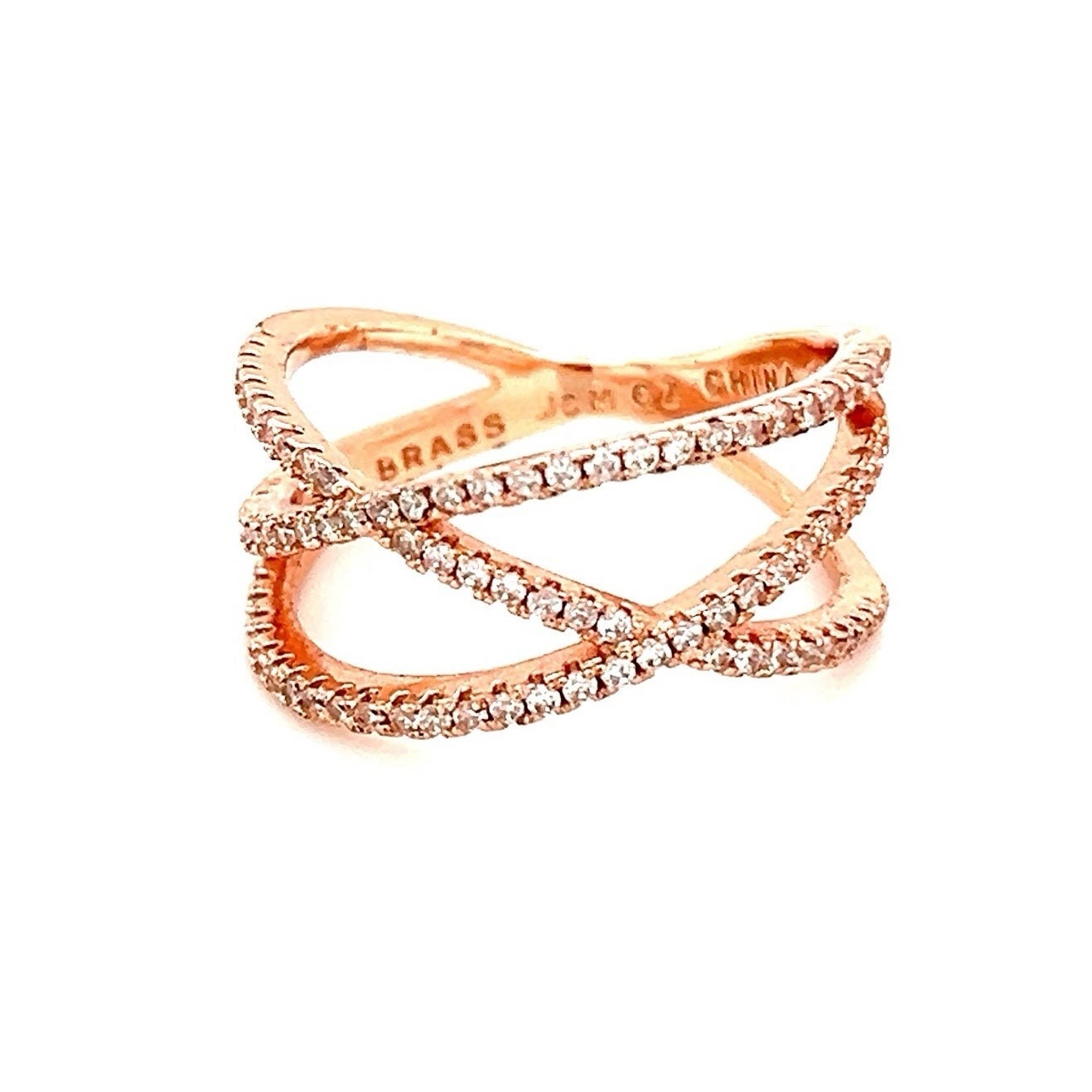 Rose Gold Crossover Cz Brass Ring